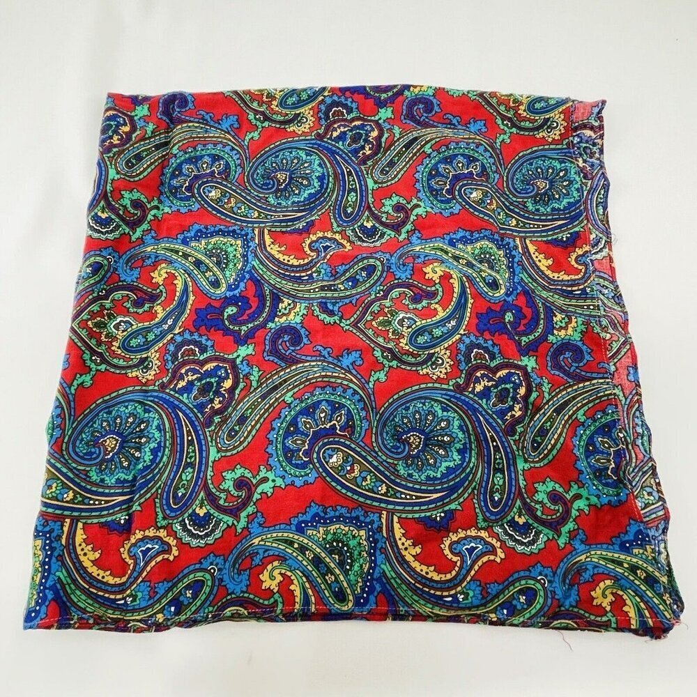 Vintage Ray Strauss Handkerchief Scarf Wrap Shawl Paisley 34” Square Retro Boho